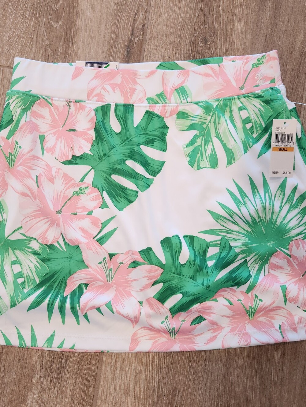 Izod White Skirt with Pink Floral & Green Palm Print